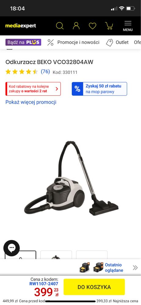 Odkurzacz Beko bezworkowy