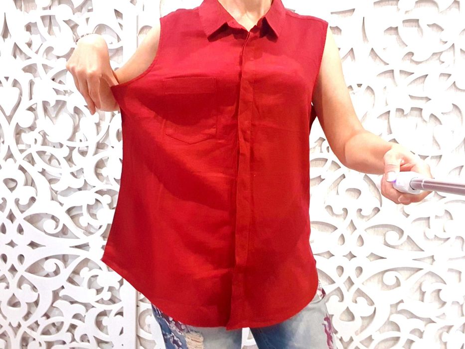 Рубашка лен льняная бордовая без рукавов M&S майка блуза Германия