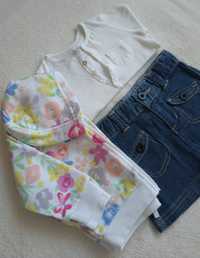 Conjunto bebé menina saia ZY + camisola Zara + casaco Primark 6/9 m