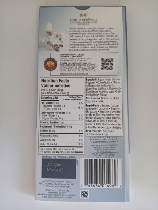 Zestaw 6 Czekolad LINDT Vegan Caramel  100G.