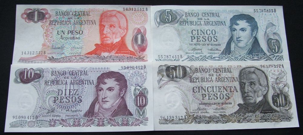 AMERYKA STARA ARGENTYNA - 4 szt. Zestaw Banknotów Kolekcjonerskich UNC