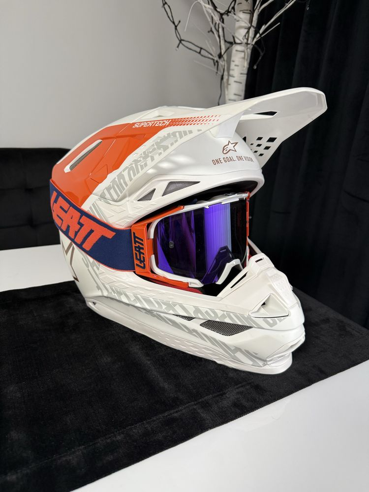 Kask motocrosowy alpinestars supertech s-m8 wraz z googlami leatt
