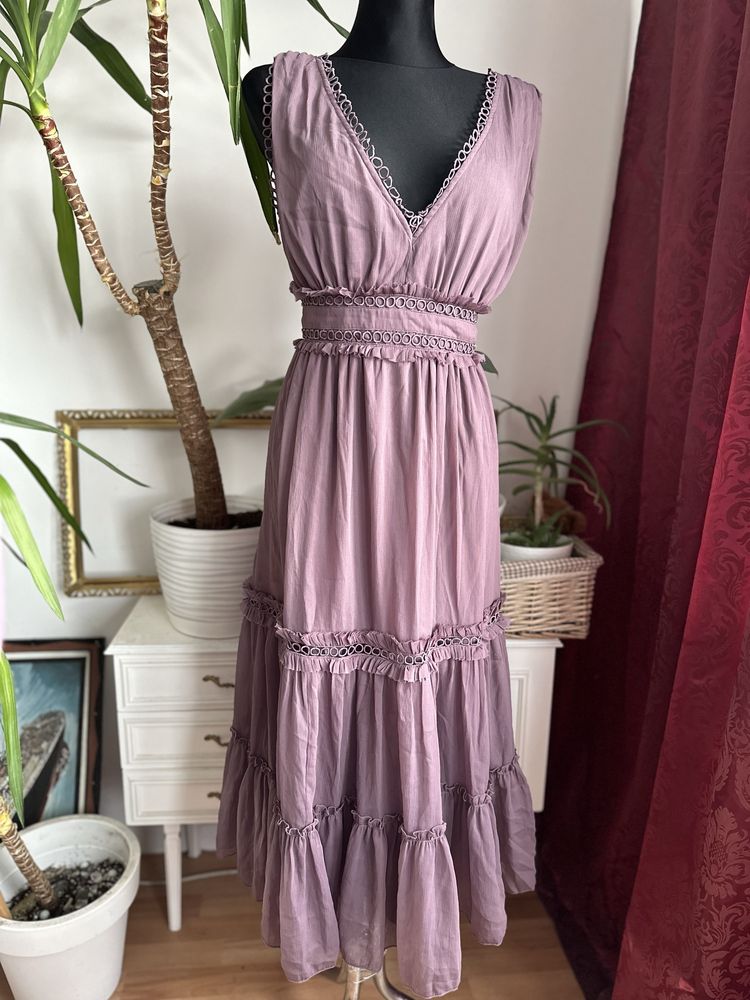 szyfonowa sukienka midi midaxi 3 xl 46 44 xxl asos luxe wrzosowa