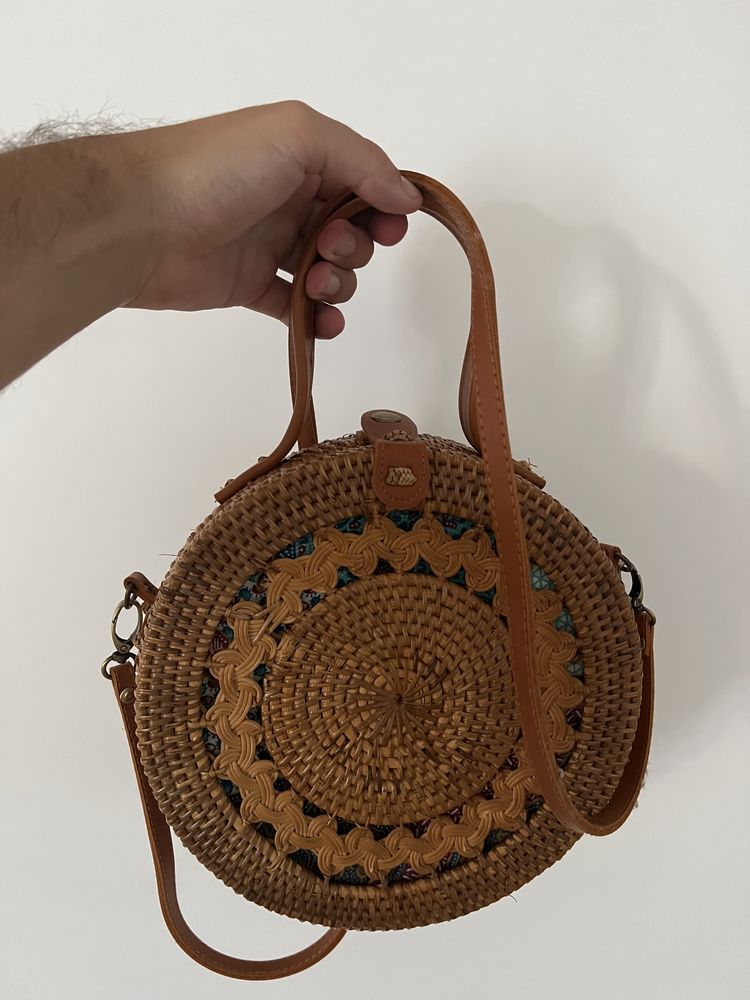 Mala bolsa mulher em vime feito à mão