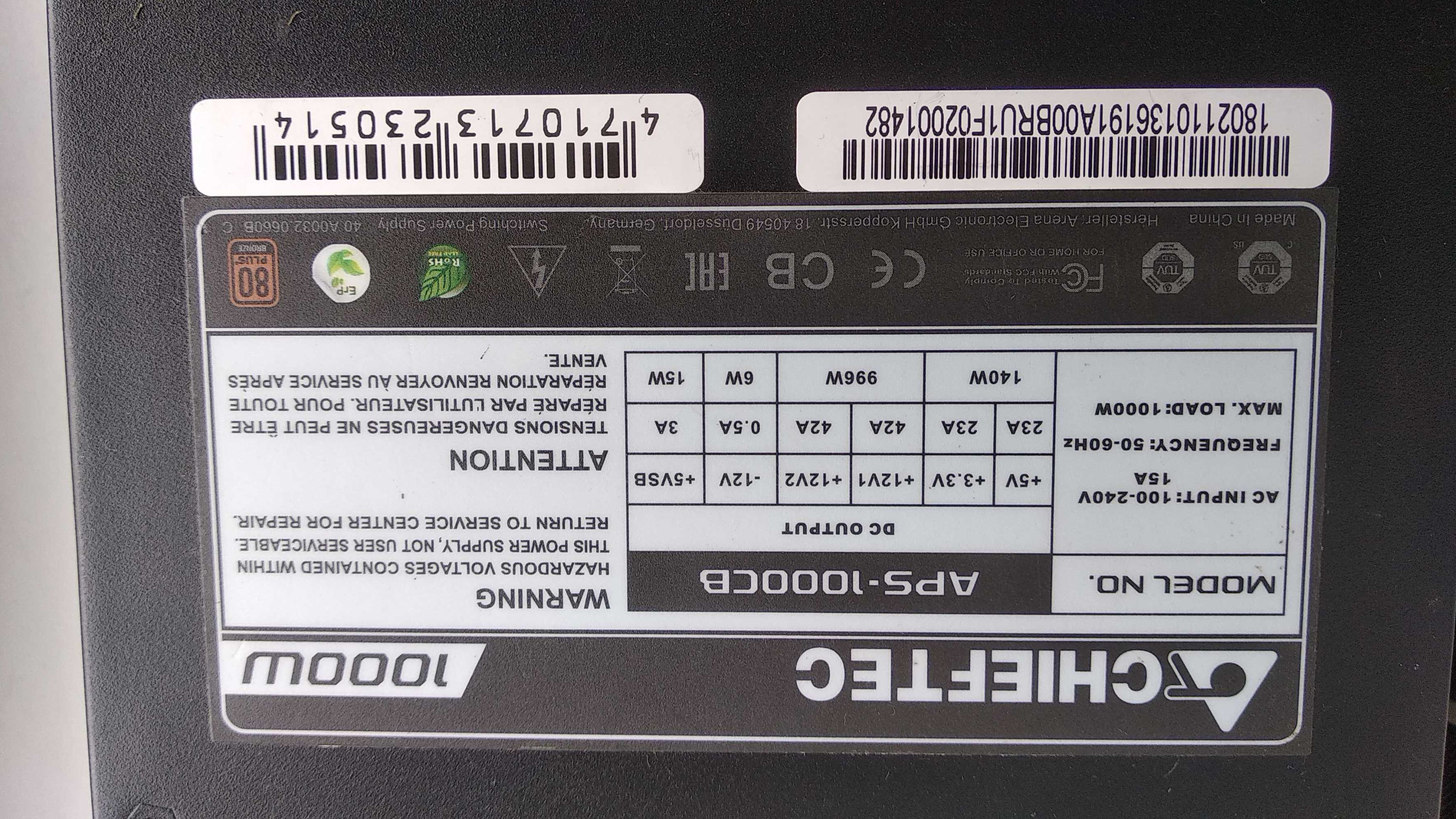 Блок питания Chieftec A-135 (APS-1000CB) 1000W