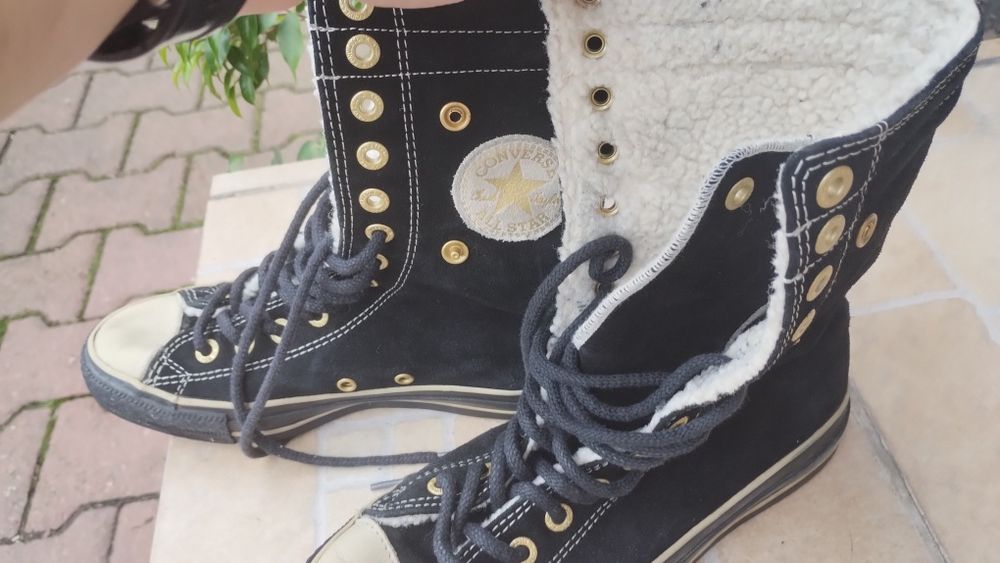 Trampki Converse damskie czarne zimowe z futerkiem barankiem oryginał