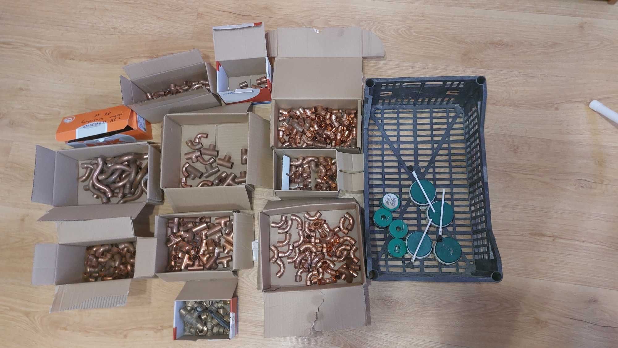 Zestaw Miedz 15 kolana łuki trójnik nypel mufa redukcja spoiwo pasta