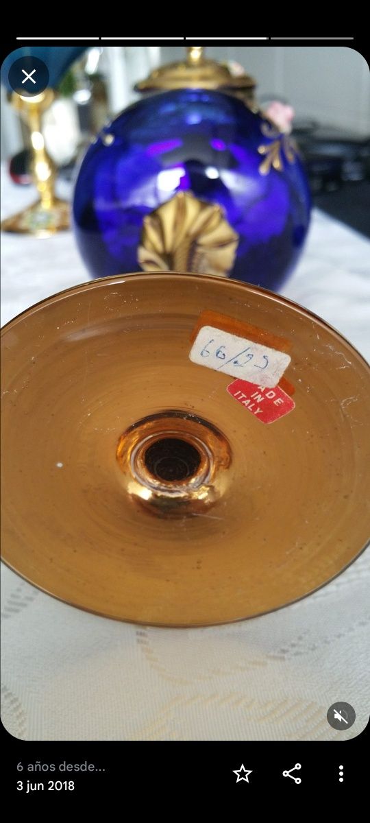 Compoteiras de cristal italiano com ouro de 1960