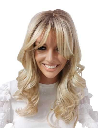 Peruka falowana z grzywką termowłosy do stylizacji-jasny brąz-Nessaja