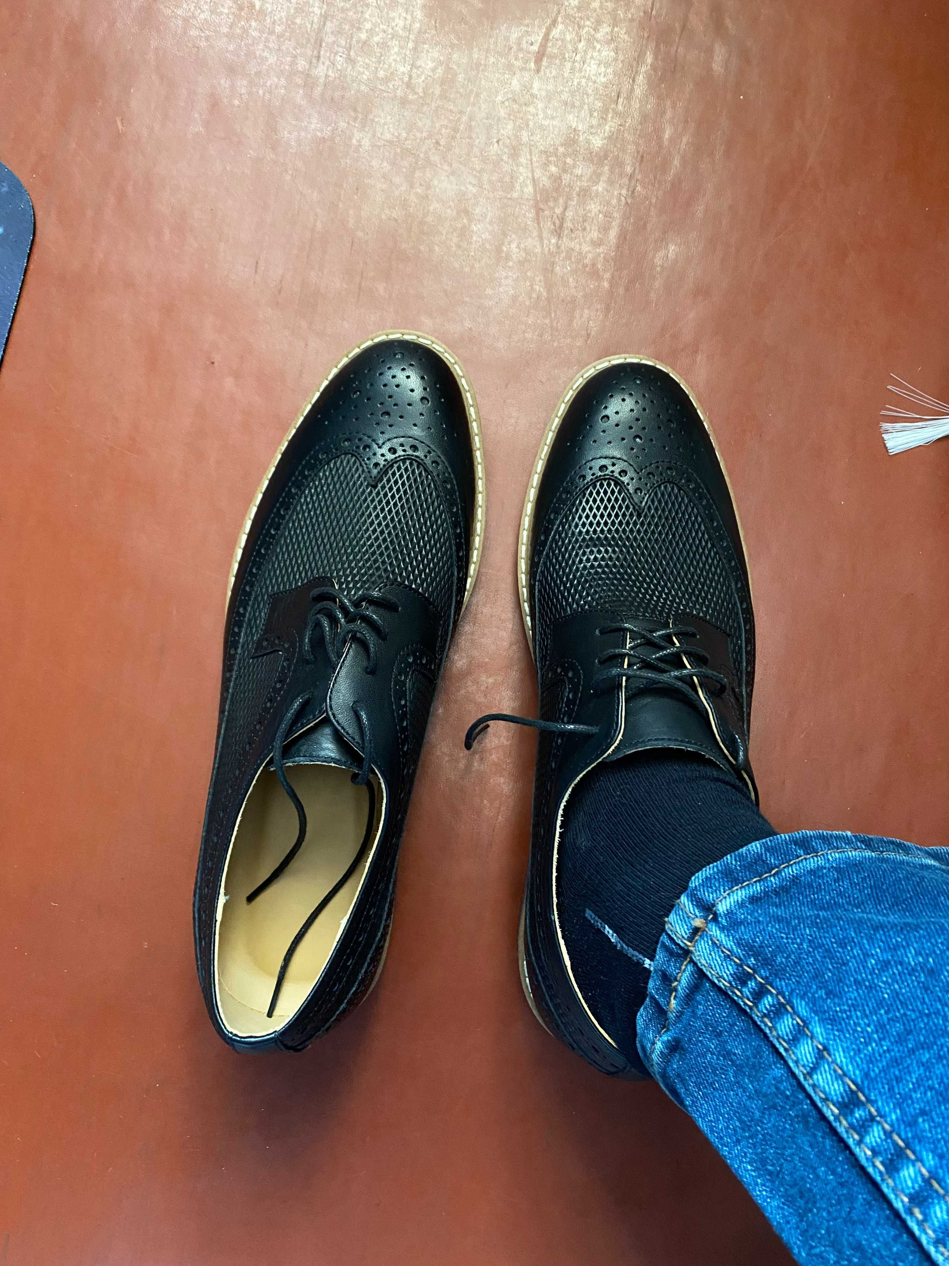 Нові чоловічи туфлі броги шкіряні. Чорні. 42 укр, 43 EUR, 28cm