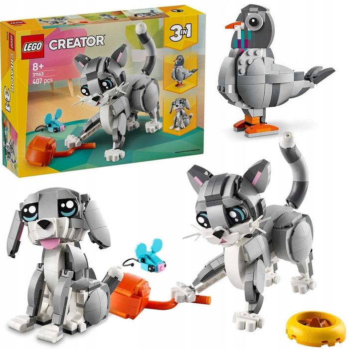 Klocki Lego Creator 31163 Psotny Kot z Kłębkiem Pies Gołąb 3w1