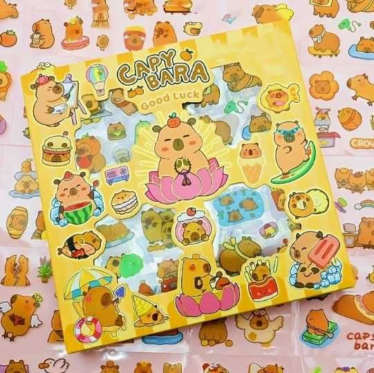 pudełko prezent 100 arkuszy naklejki wlepy Kapibara kawaii