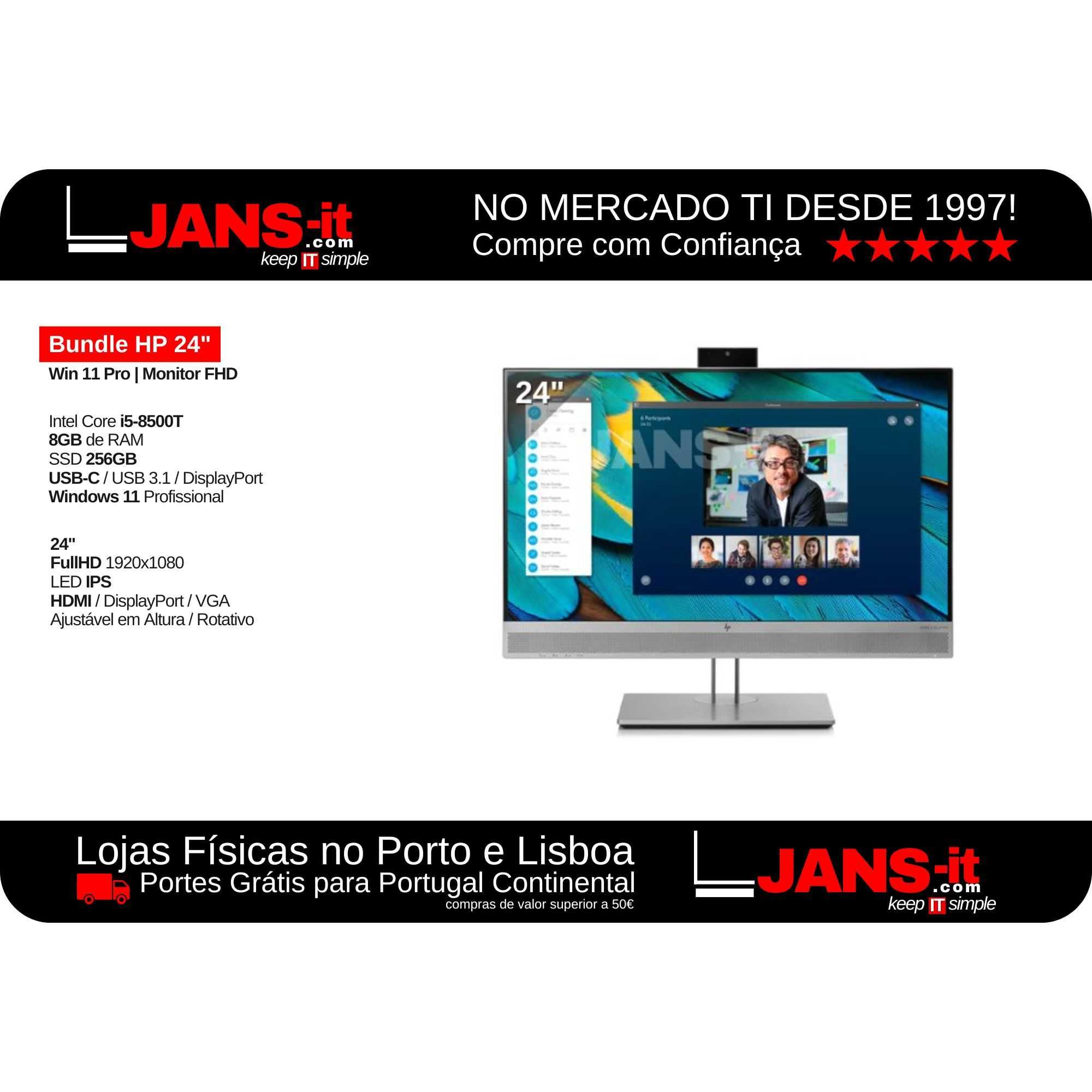 Bundle All-in-One HP 24″ | HP ProDesk 600 G4 mini | HP E243m FullHD