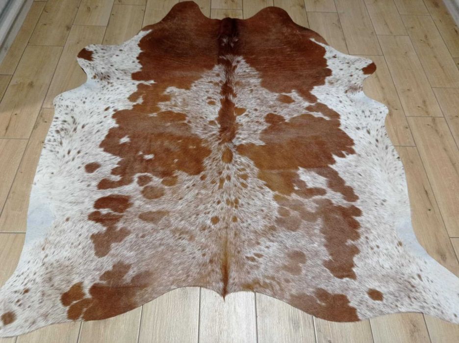 Dywan SKÓRA BYDLĘCA brązowo-biała Krowa skóra naturalna UNIKAT