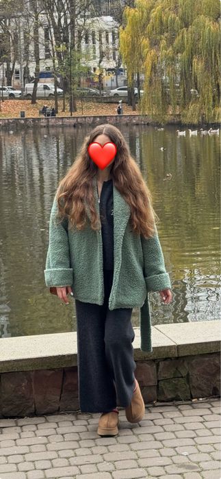 Шубка тедді зелено-мʼятного кольору, украінський бренд DiaDia