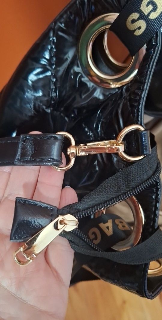 NOWA!!! Torba, czarna, pikowana, błyszcząca, Fashion Bags