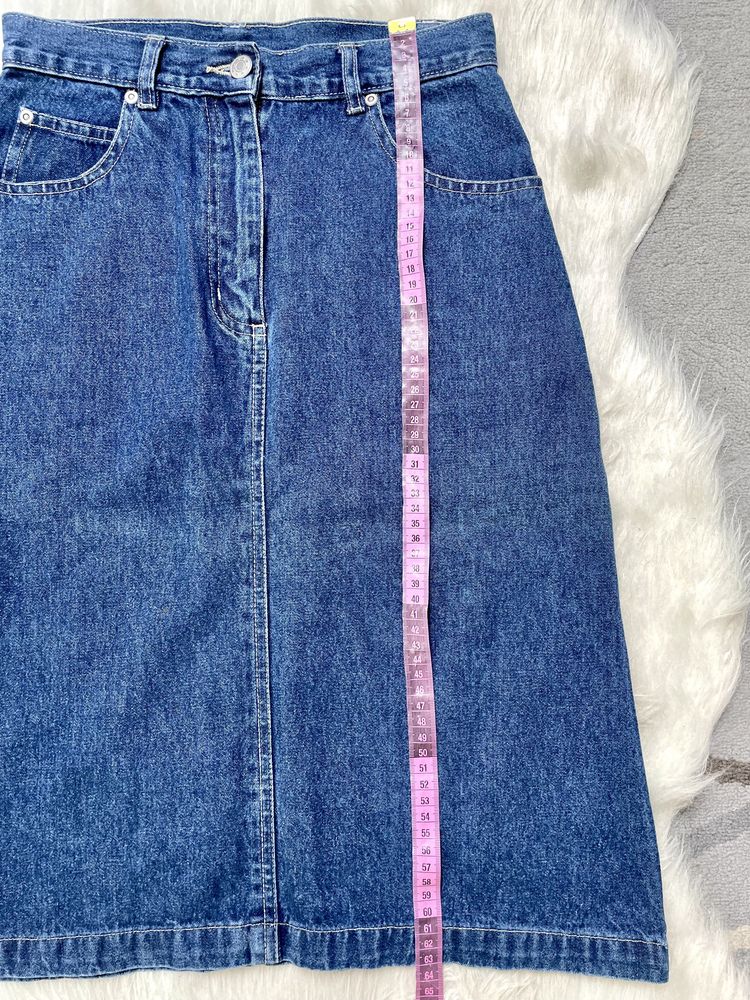 Spódnica jeansowa z bardzo wysokim stanem dżinsowa vintage midi