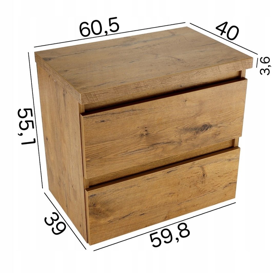 Blat łazienkowy z szafką wiszącą pod umywalkę grafit dąb 60cm