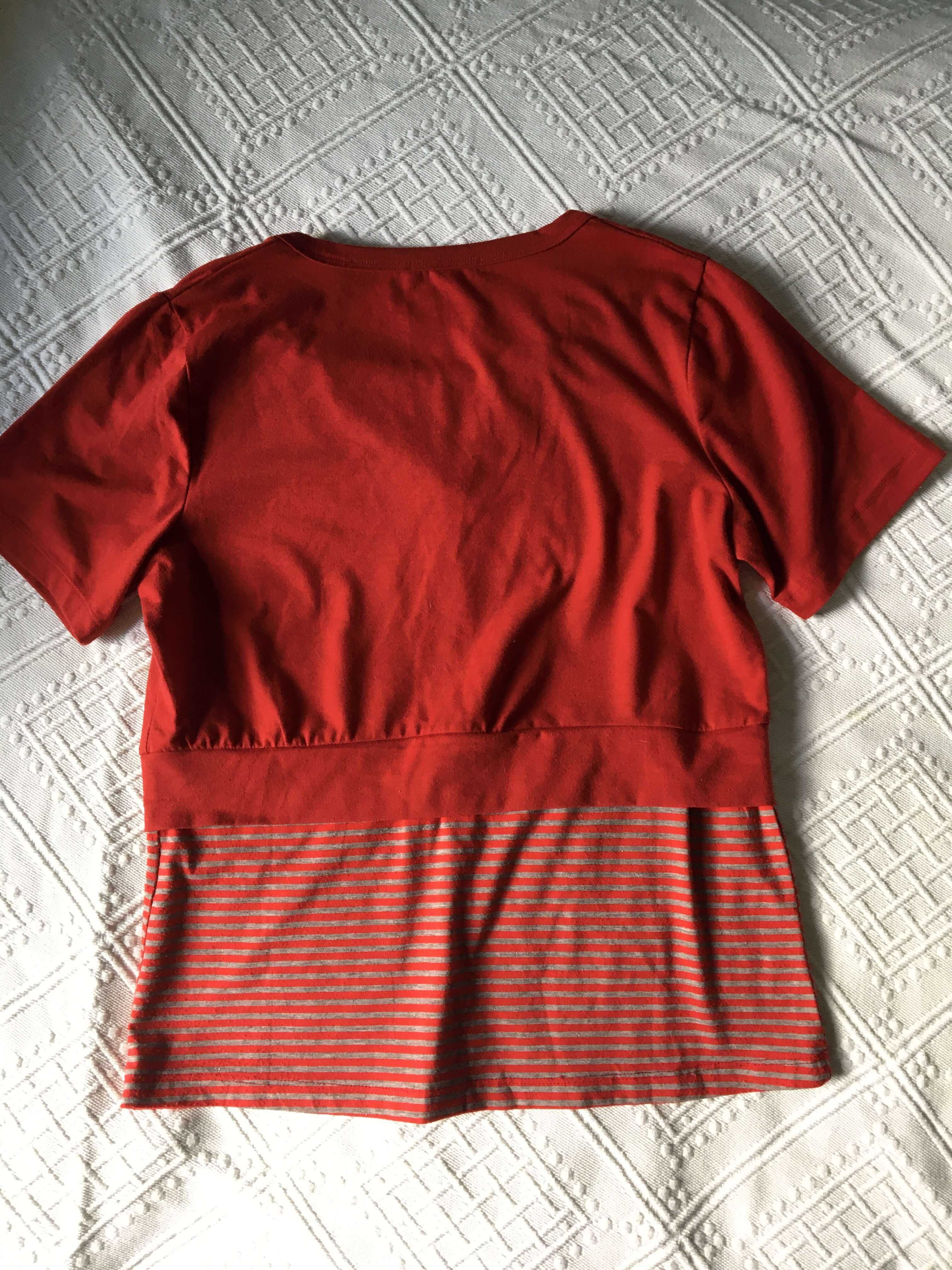 Bluzka czerwona na krótki rękaw w paski bawełna