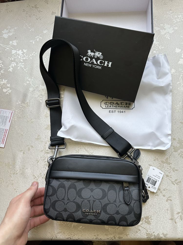 Сумка Coach коуч коач месенжер шкіряний через плече