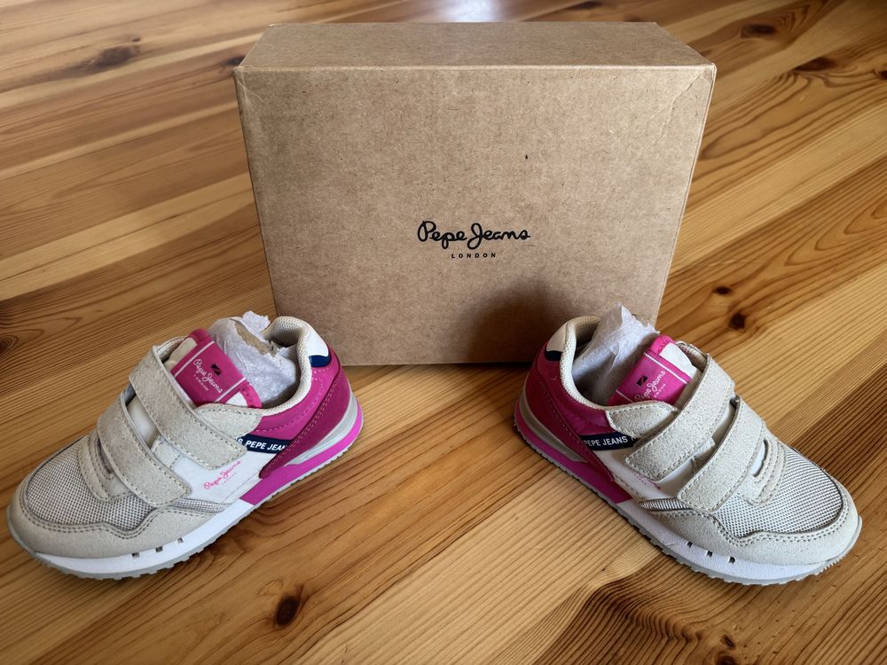 Sneakersy Dla Dziewczynki Pepe Jeans Różowo Białe na Rzepy