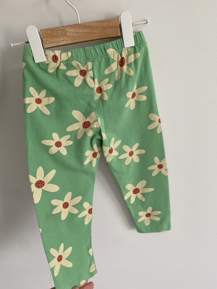 Legginsy lindex 80/86 zielone żółte kwiaty
