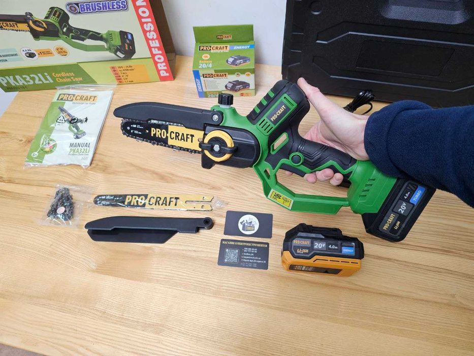 Мини Пила Procraft 4.0Ah акб 2шт +2шины 2цепи Кейс Смазка цепи Бесщет.