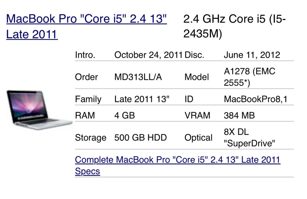 Macbook Pro a1278 - SSD - i5