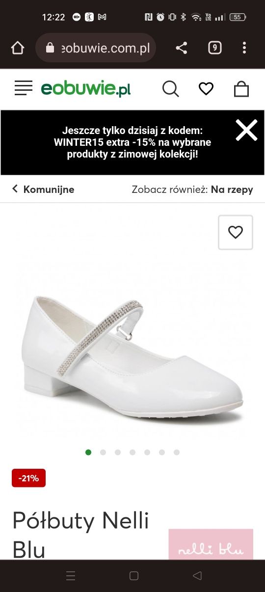 Buty pantofelki dla dziewczynki białe na komunię rozm 33 Nelli Blu