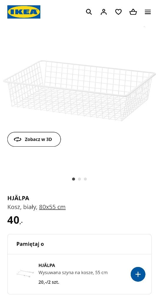 2 szt. Kosz Ikea Hjalpa 80x55 + prowadnice