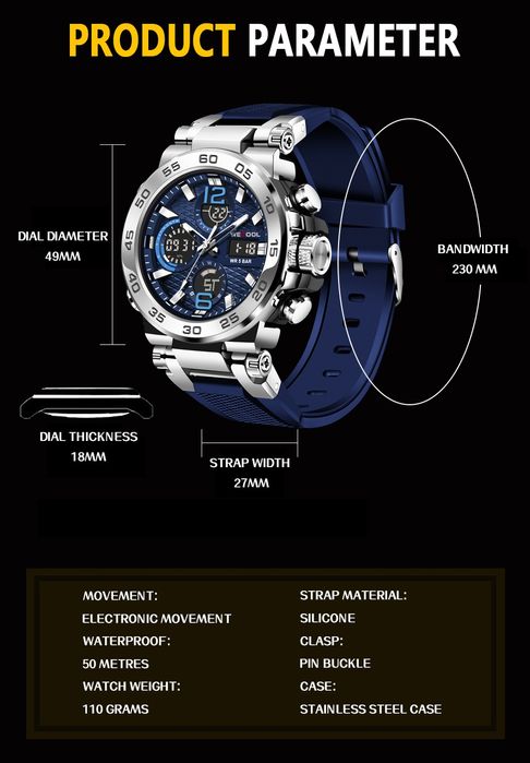 Годинник DualDisplay "WeeCool W-822" 5 bar (50 m)
