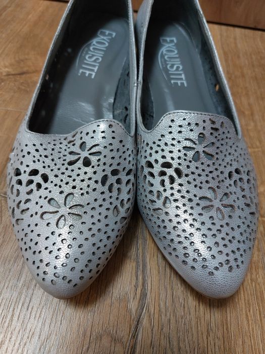 Baleriny styl EXQUISITE ażurowe 1111/1 SREBRNE r40
