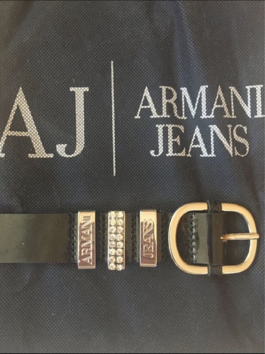 Skórzany piękny pasek Armani Jeans Skóra czarna lakierowana