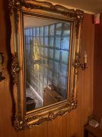 Kryształowe lustro w barokowiej złoconej ramie, piękne, zdobne