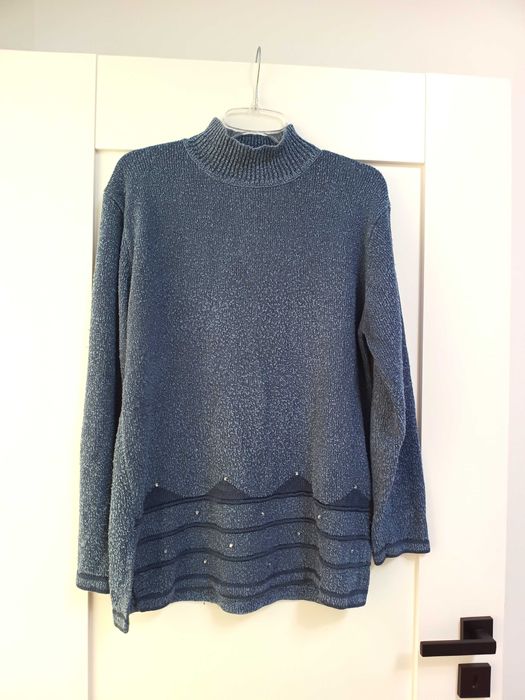 ciemny granatowy sweter z golfem bluza granatowa gruba 44 46XXL