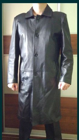 Продам мужской кожаный плащ тренч пальто верхняя одежда осень Турция