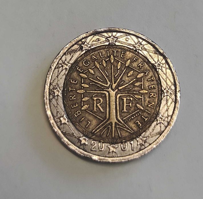 Moeda 2 euros 2001 com erro de cunhagem