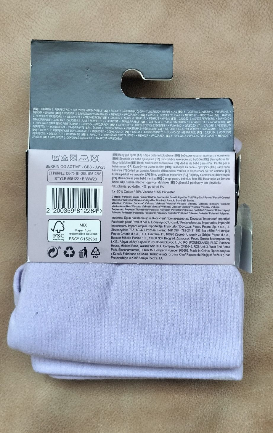 Legginsy / Spodnie termoaktywne Bekkin - liliowe , rozmiar 110/116