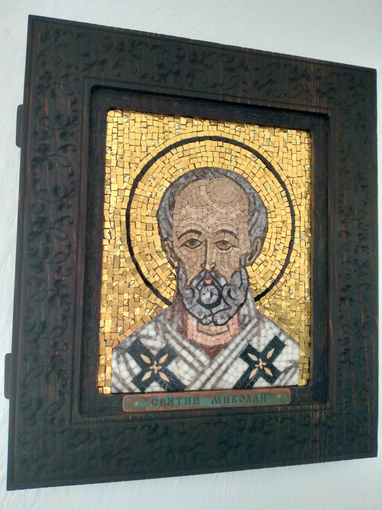 Ікона св. Миколай, мармур різних порід золота смальта 4