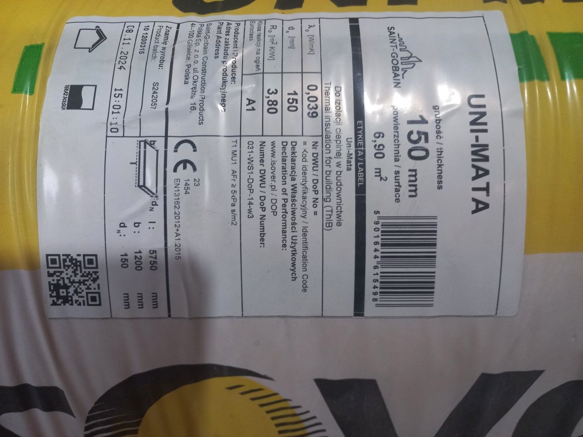 4 rolki wełny mineralnej 150mm