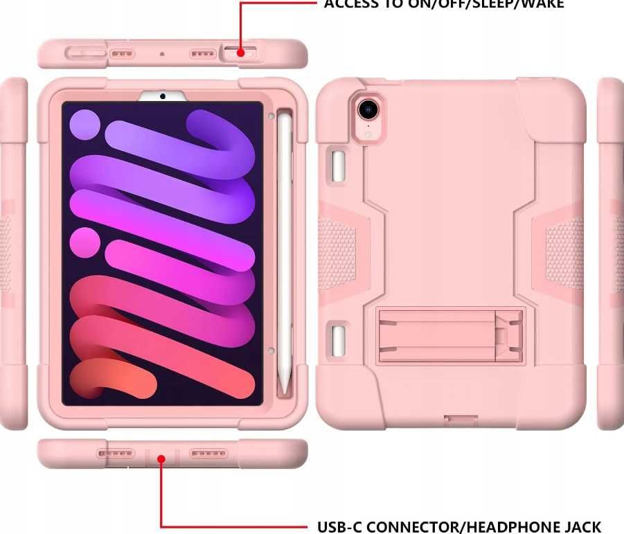 Etui na Tablet iPad Mini 6 8.3" Pancerny ze Stojakiem Ochronny różowy