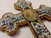 zabytkowy krzyż mozaika Pius X UNIKAT!