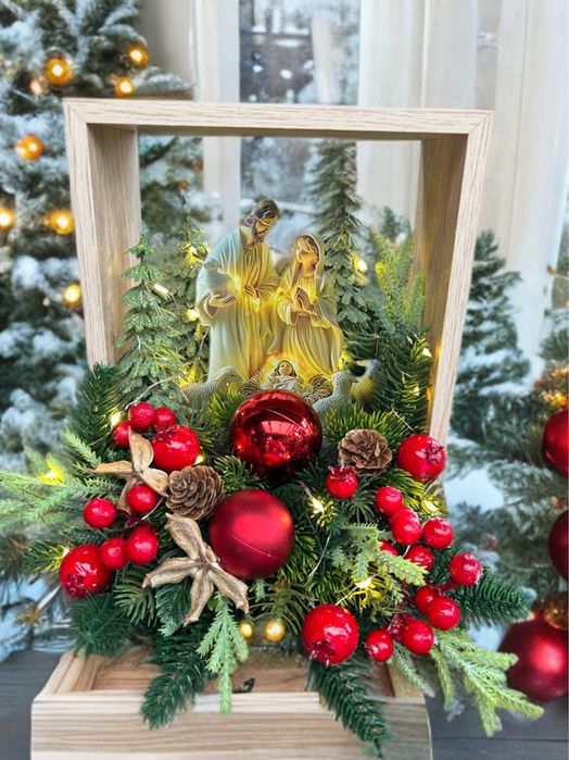 Stroik świąteczny szopka na Boże Narodzenie z oświetleniem nowa