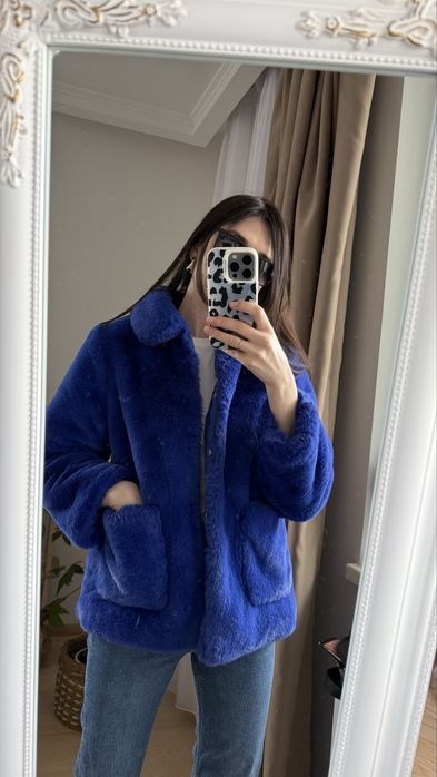 Шуба синя штучна