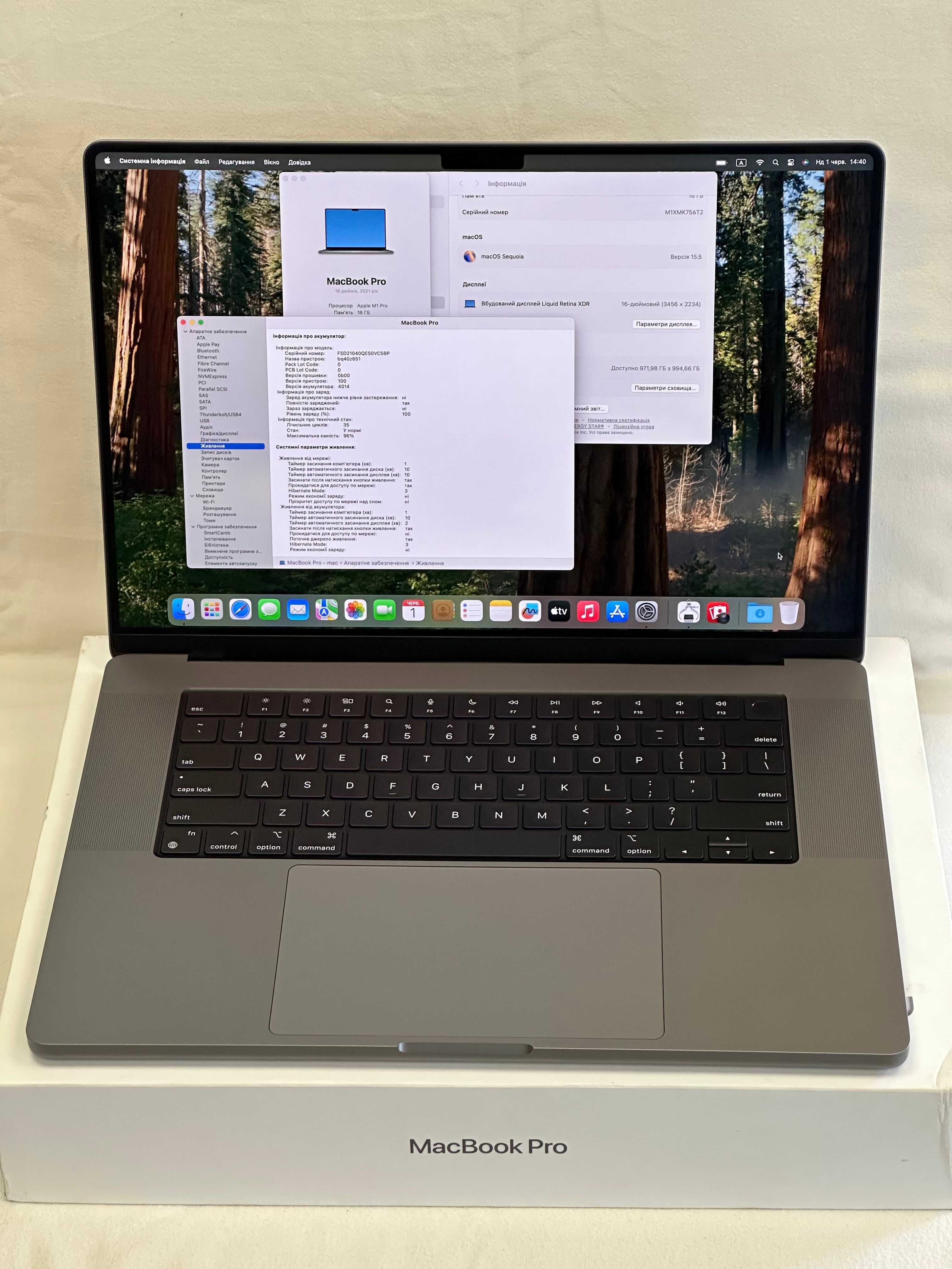 MacBook Pro 16.2”. 2021 M1 Pro, 16RAM/1000Gb SSD, 96% батарея