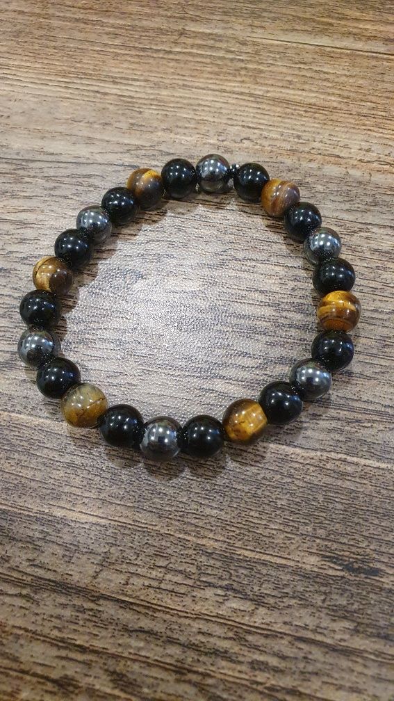 Pulseira para homem em olho de tigre, obsidiana e hematite