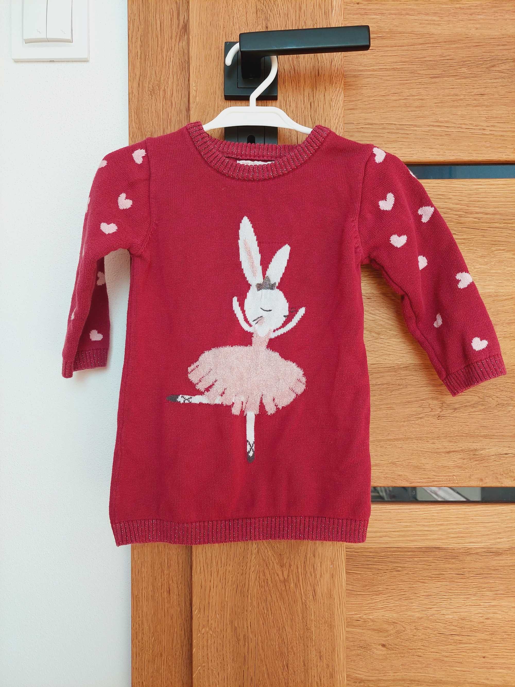 Bordowy sweterek z króliczkiem primark 9-12m 74-80 cm