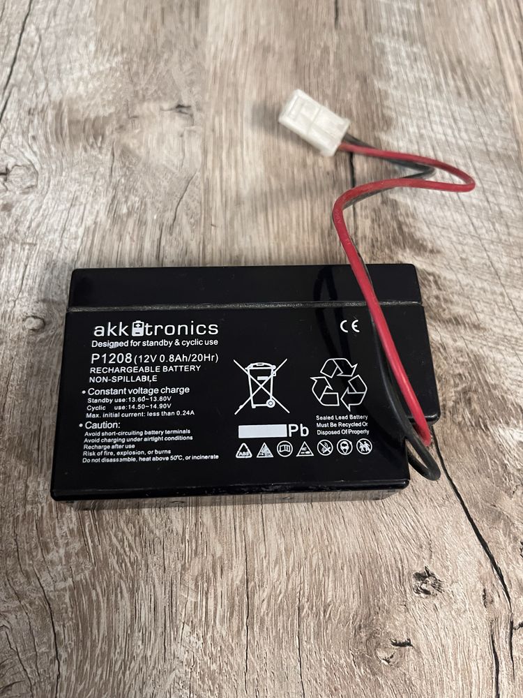 Аккумулятор с проводами и разъёмом Akk tronics P1208 (12V 0.8Ah/20Hr)