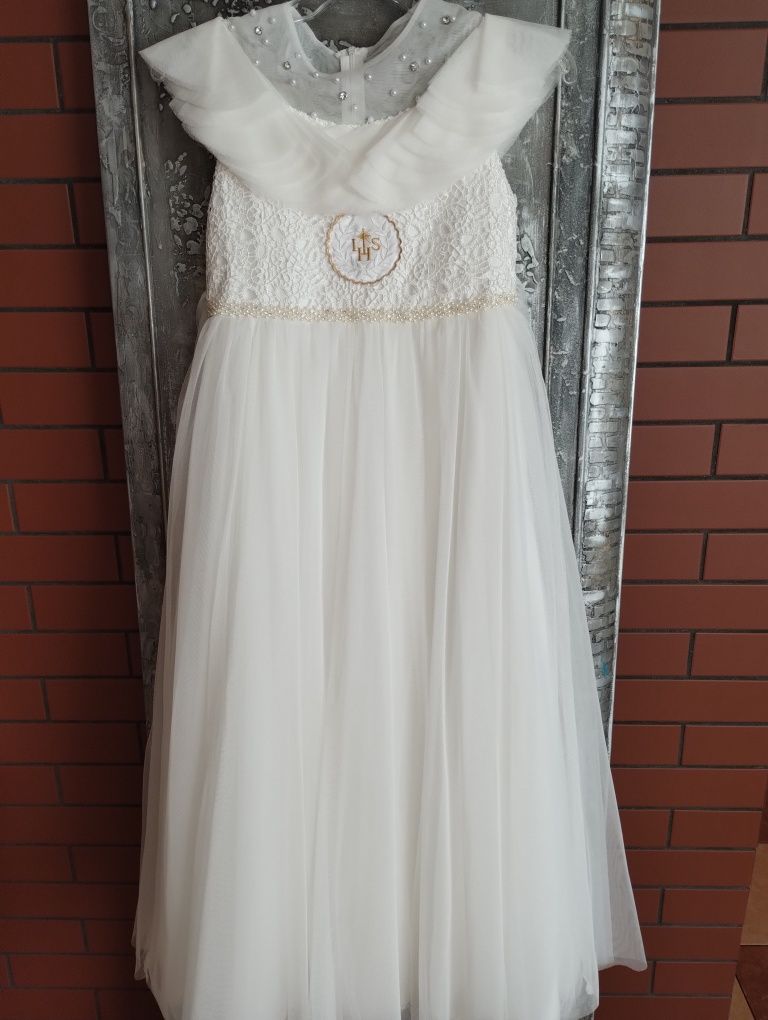 Piękna albo- sukienka Boho 134/146 komunijna, bolerko nowe