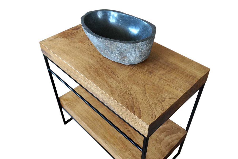 Drewniana szafka pod umywalkę loft 80 cm z półką